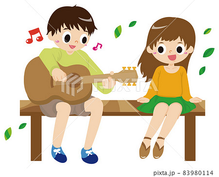 一緒に歌っている男の子と女の子のイラストのイラスト素材