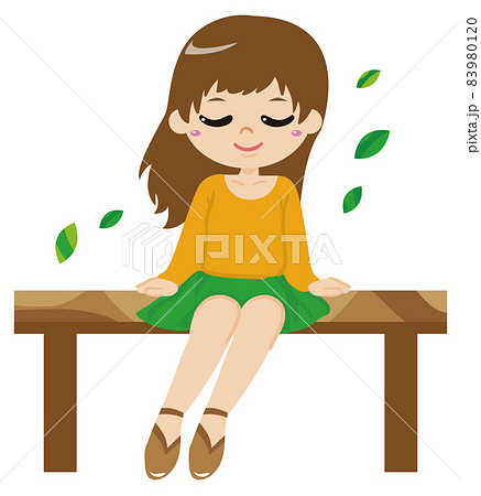 ベンチに座る女の子のイラストのイラスト素材 9801