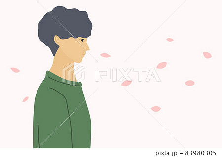 横顔の男性と桜の背景のフラットイラストのイラスト素材