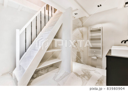 Beautiful staircase design with handrails in luxury house 83980904
