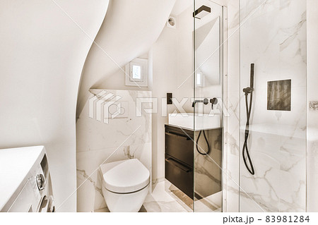 Stylish bathroom interior in elegant residential building Stylish bathroom interior in elegant residential building 83981284