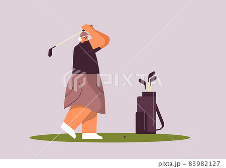 senior woman playing golf aged player taking a shot active old age concept horizontal 83982127