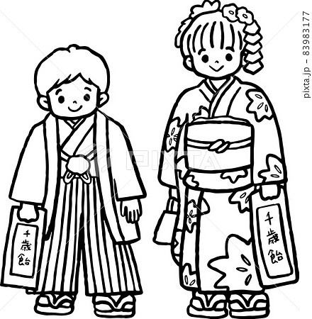 七五三のイラスト素材 線画のみ 七五三のイラスト素材 線画のみ 83983177