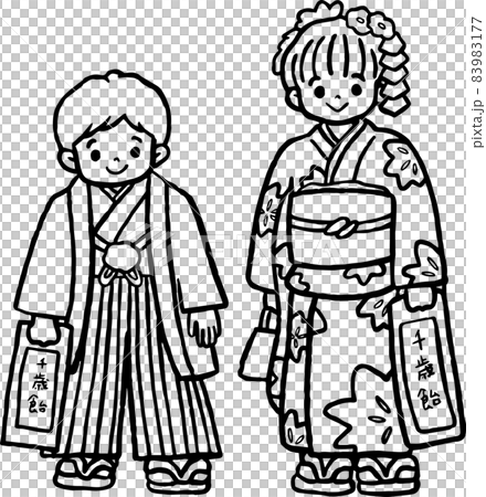 七五三のイラスト素材 線画のみ 七五三のイラスト素材 線画のみ 83983177