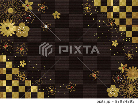 金箔和柄_黒格子背景1055 83984895