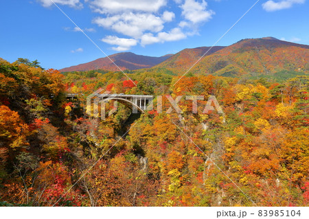 宮城県大崎市鳴子温泉 鳴子峡の紅葉と大深沢橋の景色 宮城県大崎市鳴子温泉 鳴子峡の紅葉と大深沢橋の景色 83985104
