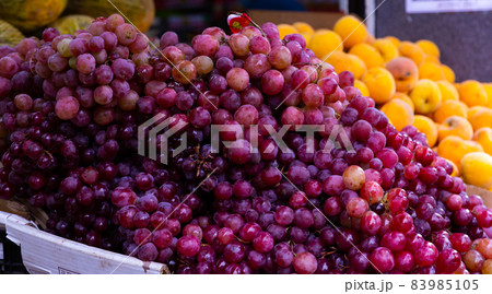 Ripe organic red grape in the product store Ripe organic red grape in the product store 83985105