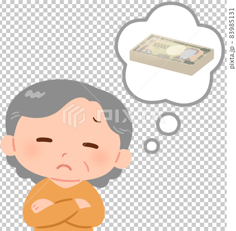 Elderly woman thinking about money Elderly woman thinking about money 83985131