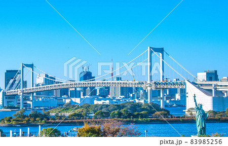 日本の東京都市景観 お台場(臨海副都心)から変貌する大都会・東京都心部や航空機などを望む 日本の東京都市景観 お台場(臨海副都心)から変貌する大都会・東京都心部や航空機などを望む 83985256