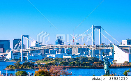 日本の東京都市景観 お台場(臨海副都心)から変貌する大都会・東京都心部や航空機などを望む 日本の東京都市景観 お台場(臨海副都心)から変貌する大都会・東京都心部や航空機などを望む 83985259