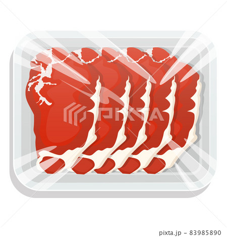 Fresh meat. Steak. A piece of meat in a vacuum pack. Pork and beef in a plastic tray. Vector illustration. Fresh meat. Steak. A piece of meat in a vacuum pack. Pork and beef in a plastic tray. Vector illustration. 83985890