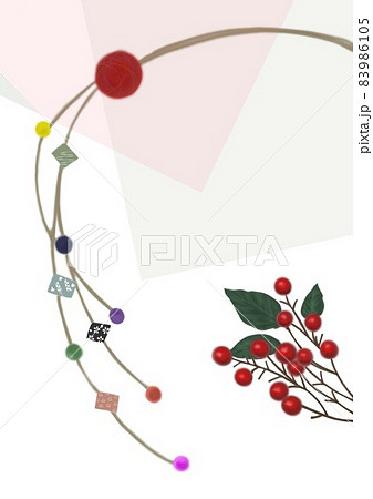 日本のお正月飾り天井飾りと南天のイラスト素材