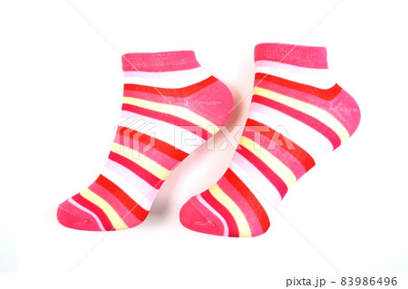 pink and white stripe socks isolated on white background 83986496