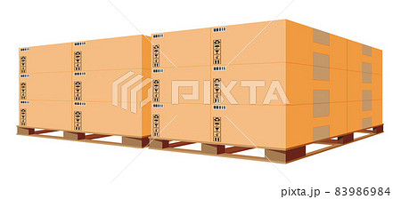 Cardboard Boxes Pile on Wooden Pallet Isolated 83986984