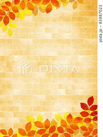 背景素材 レンガ ブロック 壁 紅葉 枯葉 木の葉 83987023
