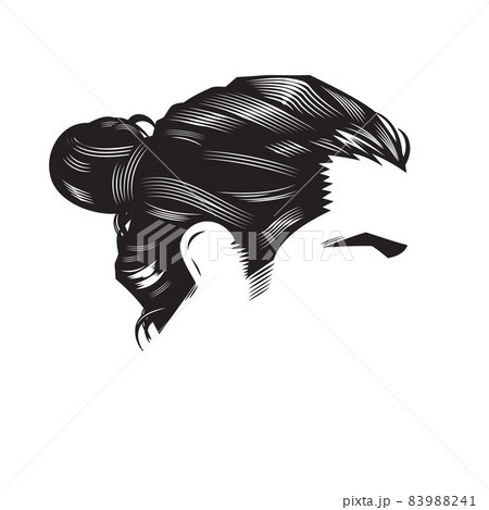 Man face with vintage hairstyles Bun Undercut vector line art illustration. 83988241