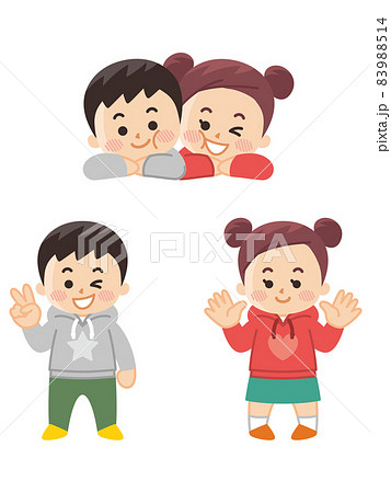 秋服を着た男の子と女の子 秋のイラスト素材 9514