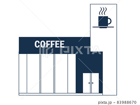 シンプルな1色白黒の線画のお店のイラスト モダンなカフェ 喫茶店珈琲店の建物のイラスト アイコンのイラスト素材 9670
