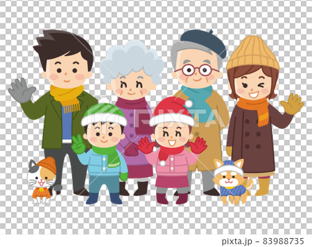 Family and pets in winter clothes winter Family and pets in winter clothes winter 83988735