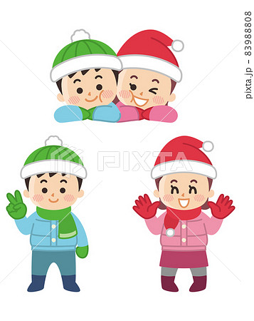 冬服を着た男の子と女の子 冬のイラスト素材 9808