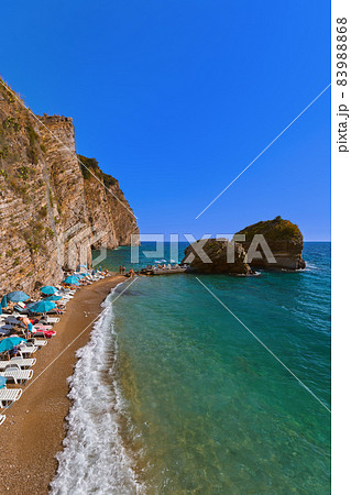 Beach on island St. Nicholas in Budva Montenegro Beach on island St. Nicholas in Budva Montenegro 83988868