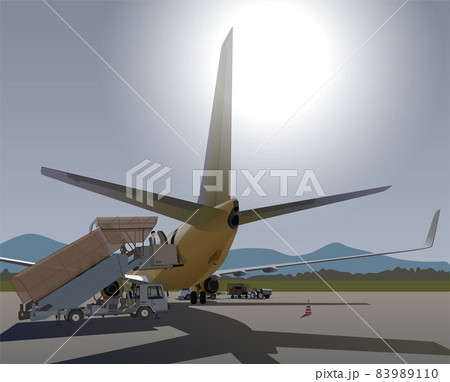 The tail of the plane at the airfield. Great sun. Vector. The tail of the plane at the airfield. Great sun. Vector. 83989110