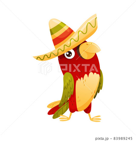 Cute funny parrot in sombrero hat. Mexican culture symbol cartoon vector illustration 83989245