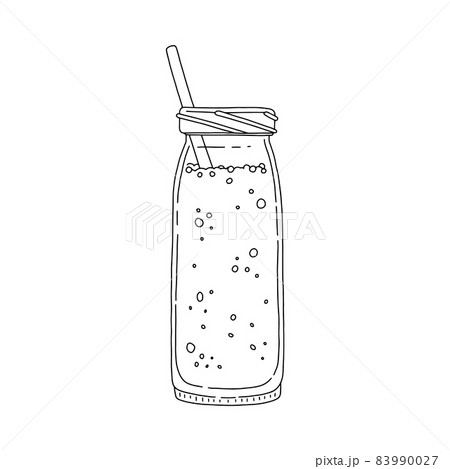 Detox or summer drink in bottle with straw sketch vector illustration isolated. Detox or summer drink in bottle with straw sketch vector illustration isolated. 83990027