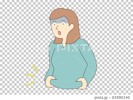 A line drawing of a woman who picks up the meat of her stomach and turns pale 83990140