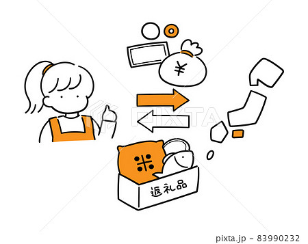 ふるさと納税をする女性のシンプルでおしゃれな線画イラスト 83990232