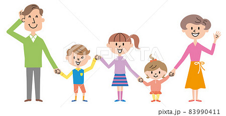 5人家族 手つなぎ イラストのイラスト素材