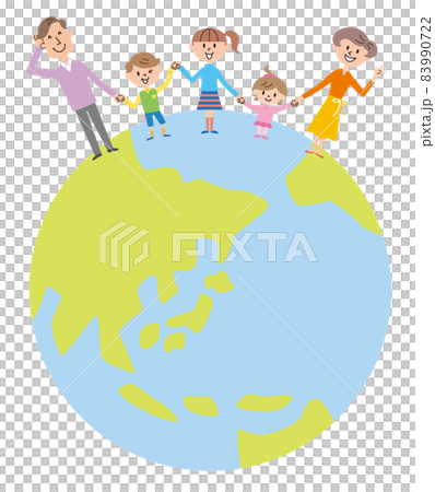 5人家族　手つなぎ　地球　イラスト 83990722