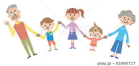 祖父母　孫　手つなぎ　イラスト 83990727