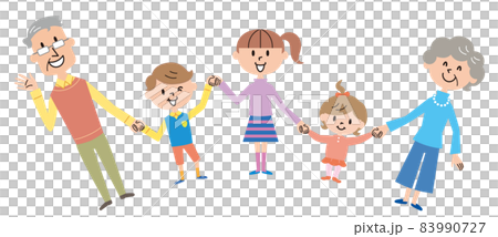 祖父母　孫　手つなぎ　イラスト 83990727