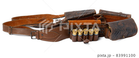 Leather hunting belt for cartridges isolated on white Leather hunting belt for cartridges isolated on white 83991100