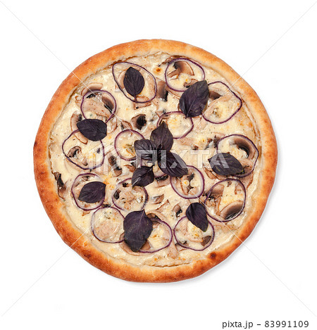 Top view of round pizza isolated on white 83991109