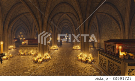 Vampire vault ckulls and coffins 3d illustration 83991725