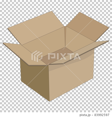 開いた段ボールの空箱 立体的なイラスト 3dのイラスト素材