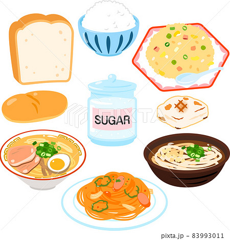 糖質を多く含む主食のイラストセット 糖質を多く含む主食のイラストセット 83993011