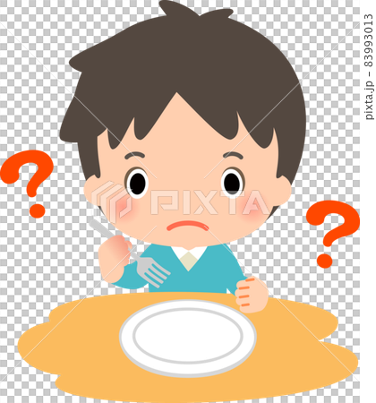 A man with a fork at the table and a question mark A man with a fork at the table and a question mark 83993013