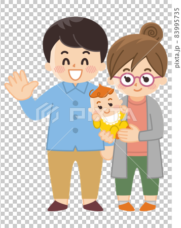 年輕夫婦和嬰孩在秋天 83995735