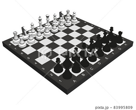 Chess pieces on a chessboard isolated on a white background. Isometric view. 3D. Vector illustration 83995809