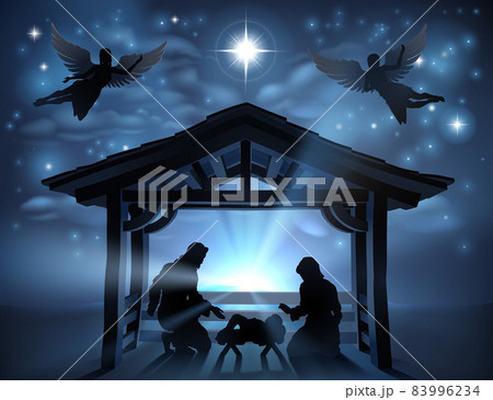 Christmas Nativity Scene Jesus Manger Silhouette 83996234