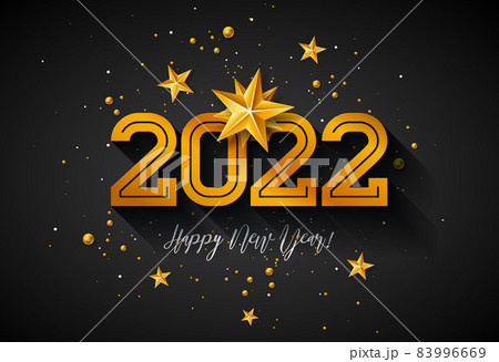 Happy New Year 2022 Illustration with Number and Gold Star on Black Background. Vector Christmas Holiday Season Design for Flyer, Greeting Card, Banner, Celebration Poster, Party Invitation or 83996669