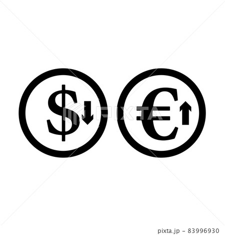 Falling Dollar And Growth Up Euro Coins Icon 83996930