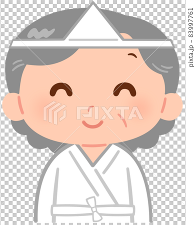 A smiling elderly woman wearing a shroud 83997761