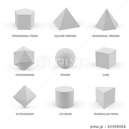 Realistic geometric forms. Pyramid balls cubes and hexagon decent vector various basic 3d shapes collection 83998068