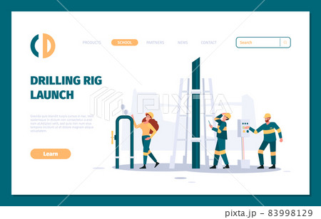 Oil industry landing. Gas industrial pipeline professional engineers check service mechanical workers garish vector business web page template 83998129