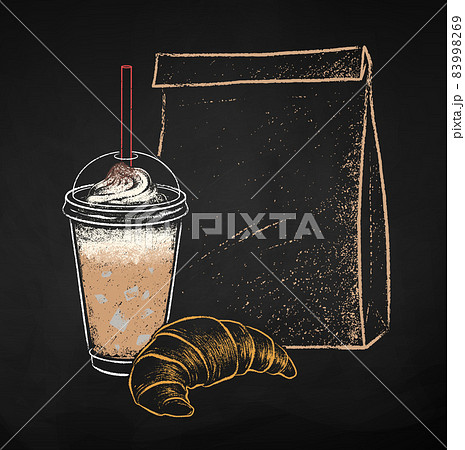 Takeaway Coffee cup with bag and croissant 83998269