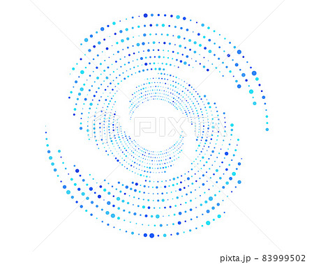 Dotted circle vector element. Dots ripple halftone background. Spiral or twist radial element. Abstract half circle with random size dots. Dotwork radial design background. Vector 83999502